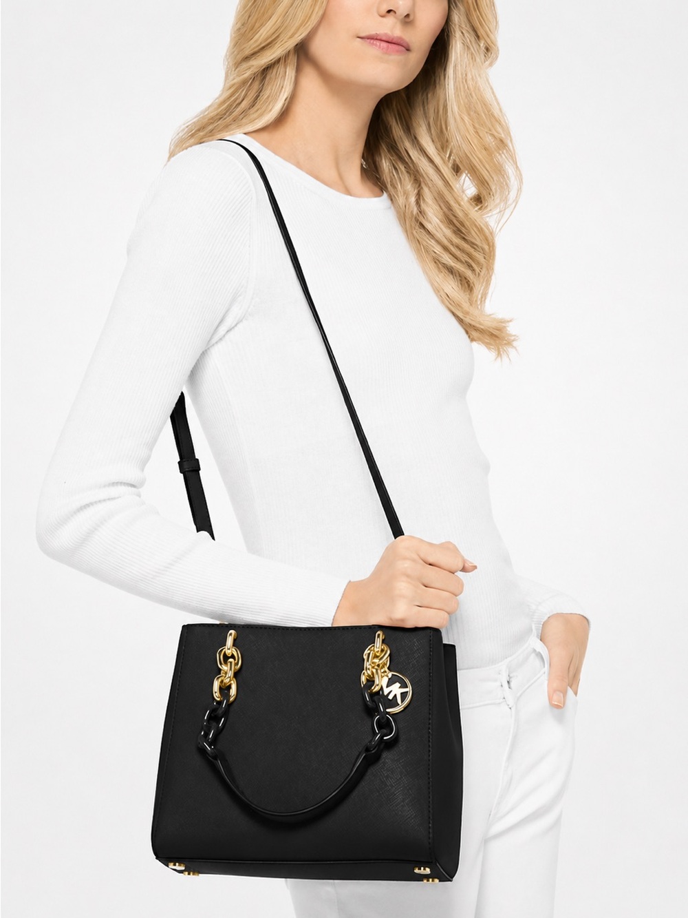Michael Kors Cynthia Black Leather Purse New - Picture 2 of 11